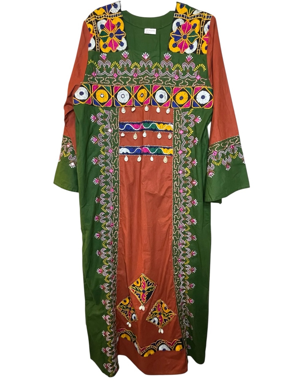 Embroidered Balochi Ethnic Caftan Maxi Dress Sz L - Picture 1 of 3